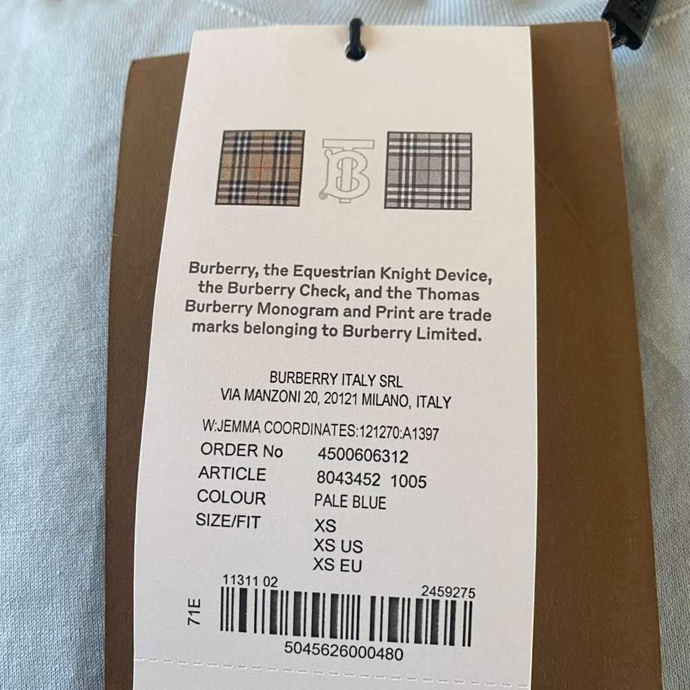 Burberry Jemma coordinates tee Shirt Size XS Pale Blue - Picture 4 of 7